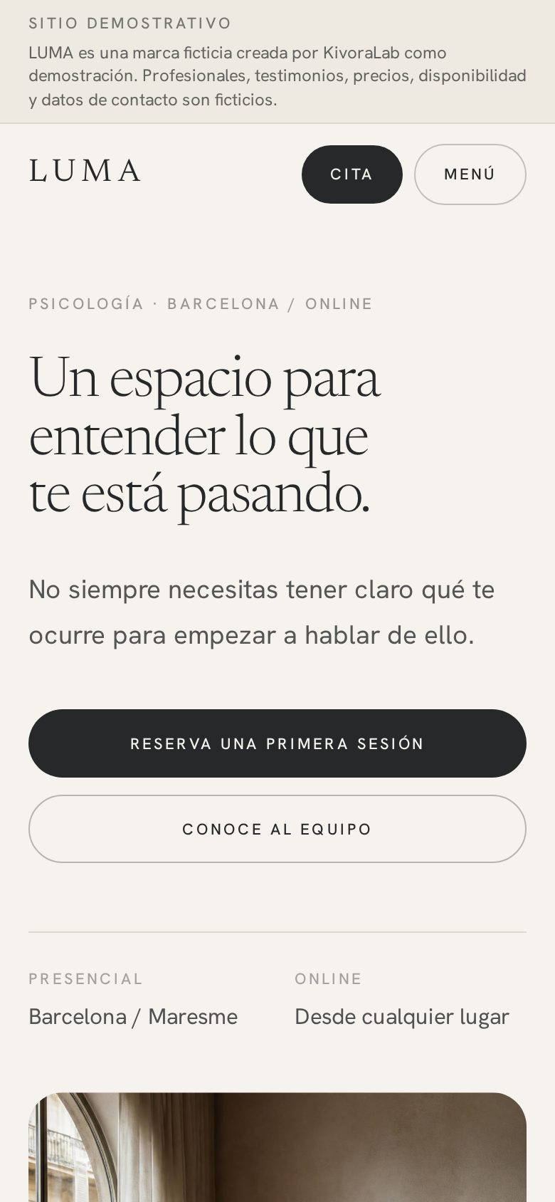Portada de la web LUMA, centro de psicología